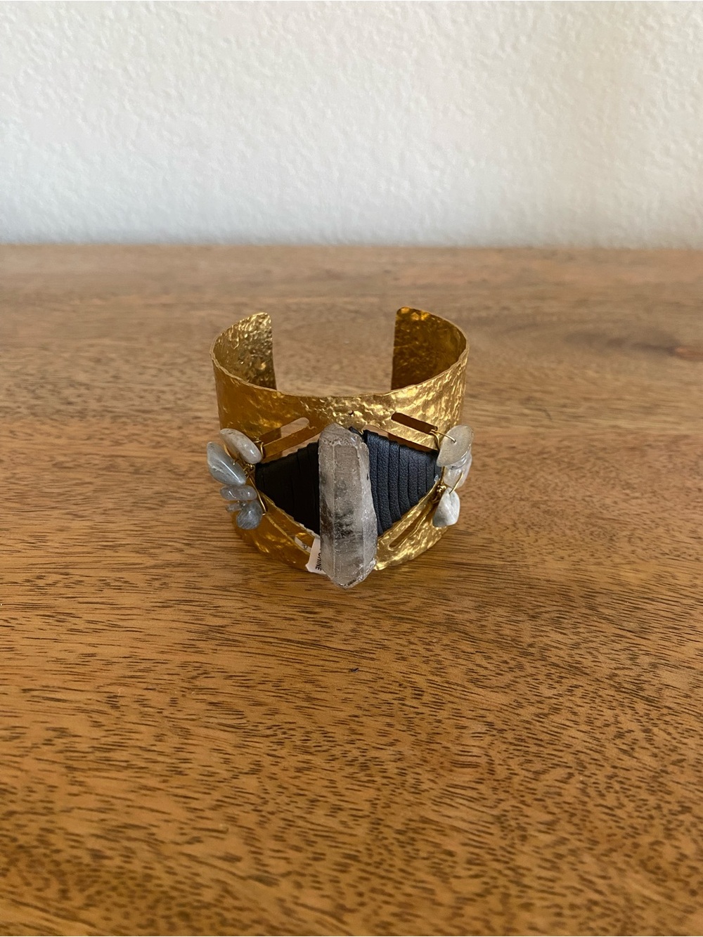 Free People Gold Cuff Bracelet with Black and Clear Crystal Accents